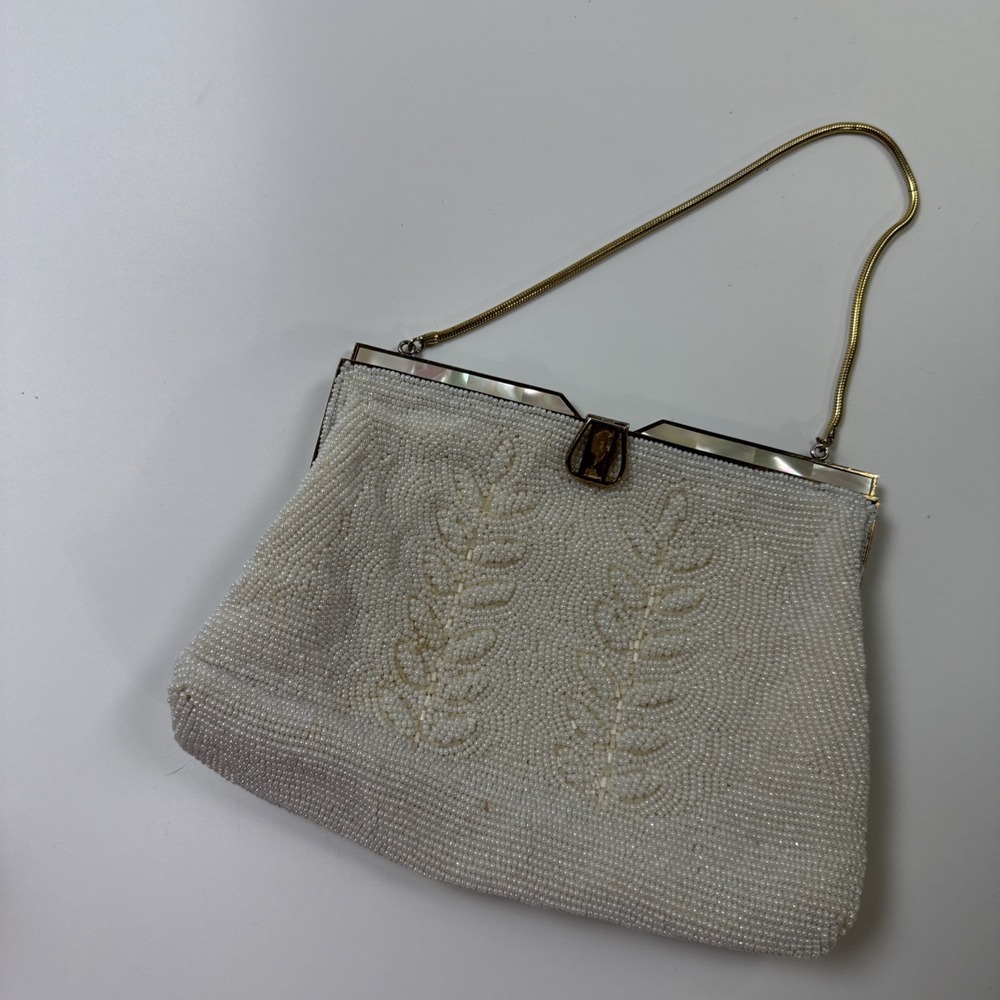 Styled By Simon Vintage Beaded Evening Bag Purse w/ pearlized beads lined Japan